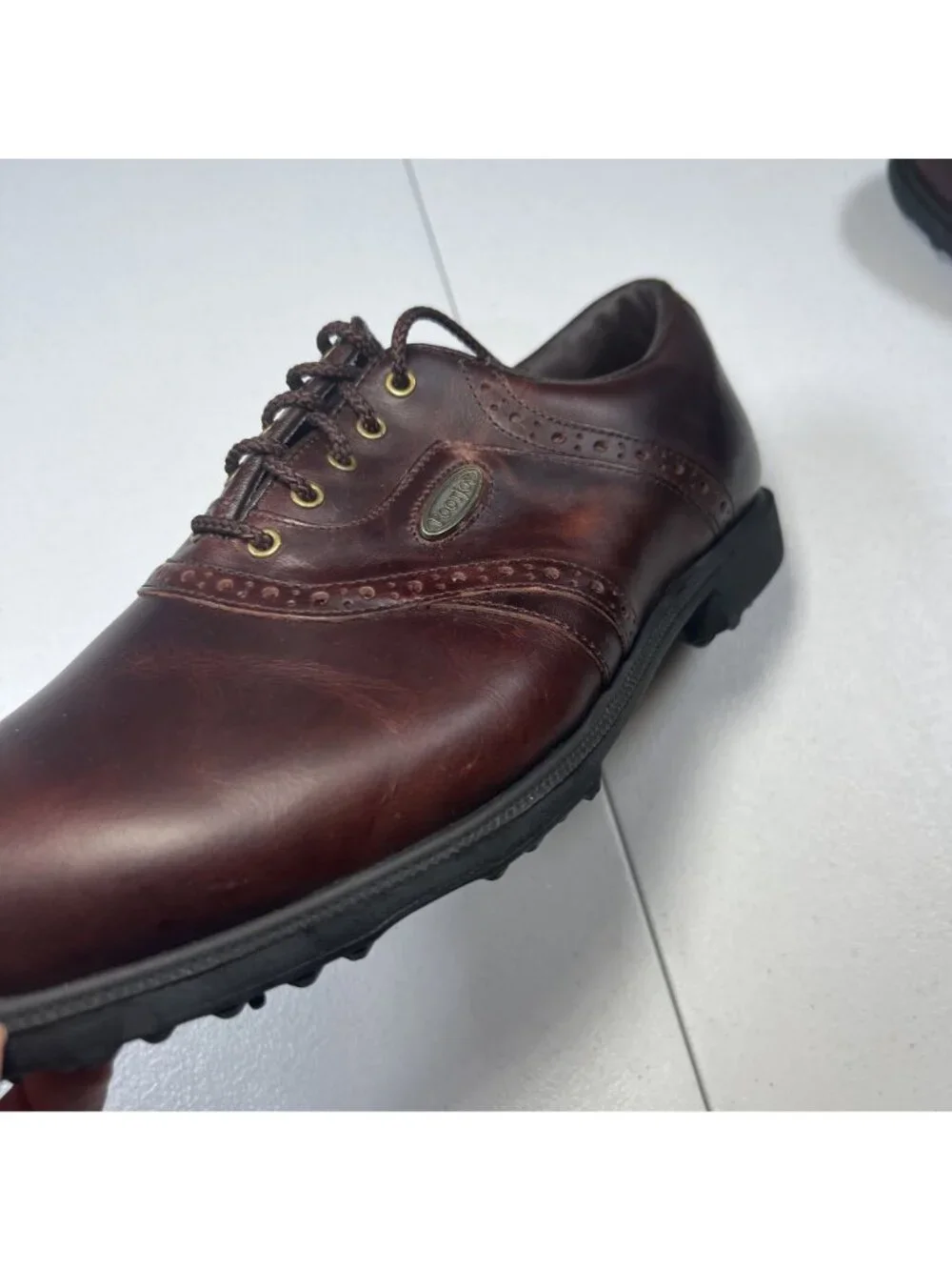 FootJoy Mens Brown Leather Spiked Golf Shoes Size 10.5 Wide Extra Comfort NWOT
